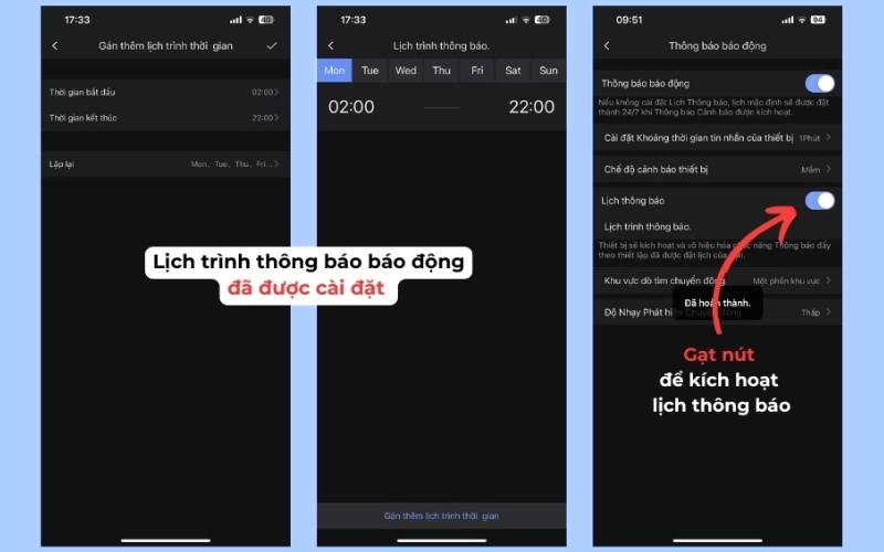 Gạt nút mục Lịch thông báo để kích hoạt