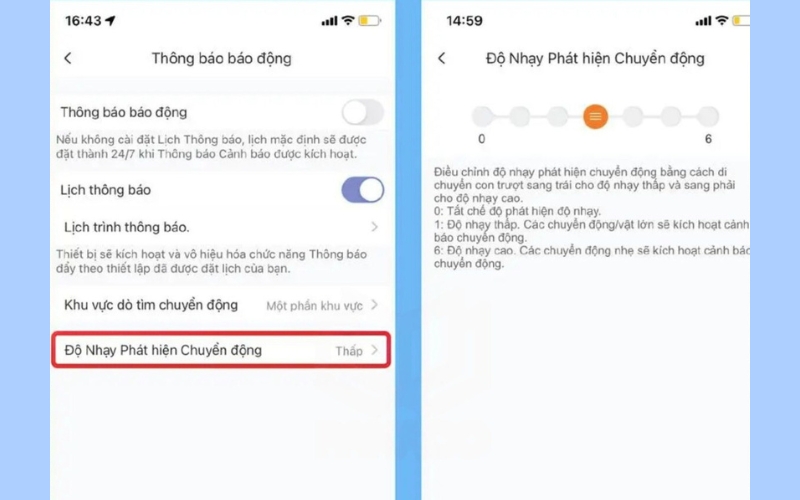 Điều chỉnh độ nhạy báo động