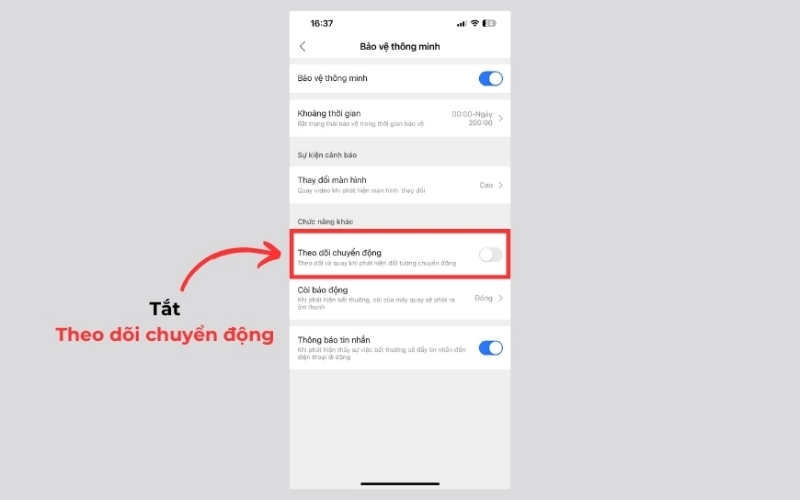 gạt nút tắt mục Theo dõi chuyển động