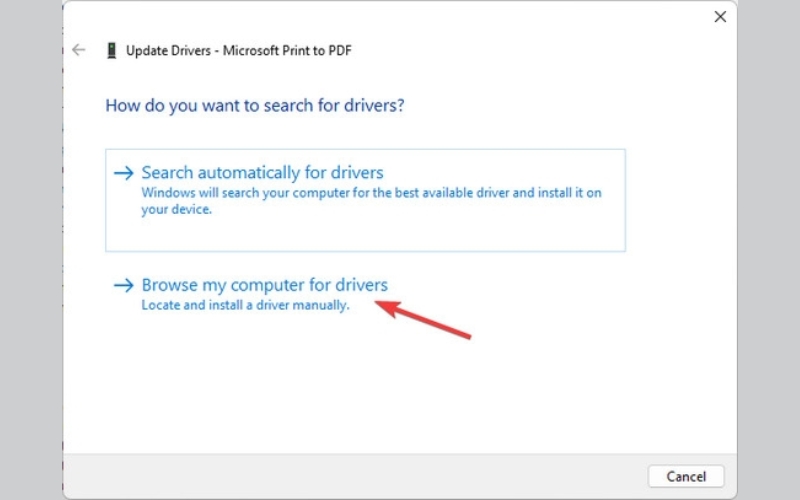 chọn tùy chọn Browse my computer for drivers