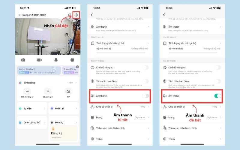 Kiểm tra cài đặt âm thanh trên app IMOU Life