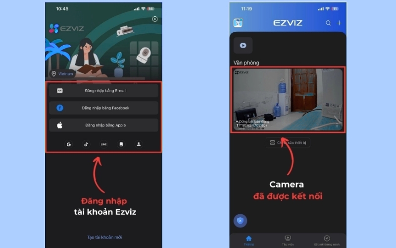 Mở ứng dụng Ezviz và chọn camera cần điều chỉnh