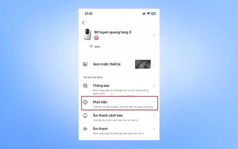 Nhấn vào mục Phát hiện chuyển động