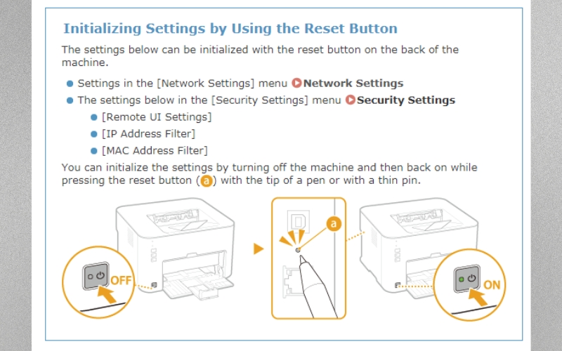 Reset máy in Canon LBP 151DW về mặc định