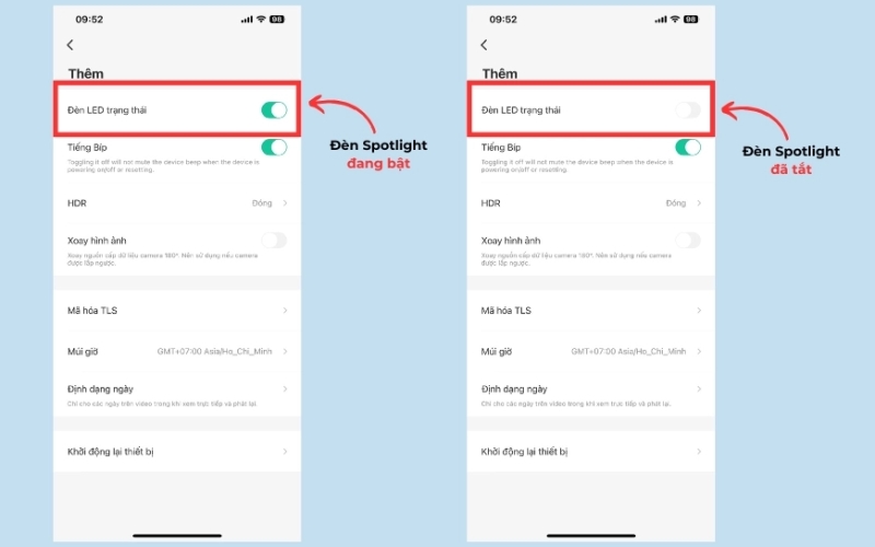 gạt nút tắt đèn LED trạng thái