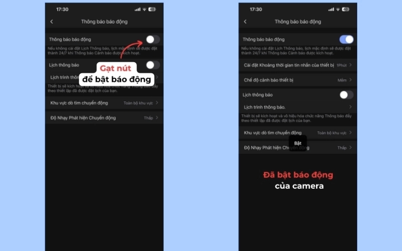 Tìm và bật chế độ báo động