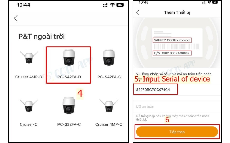 Chọn đúng loại camera đang sử dụng và nhập số serial
