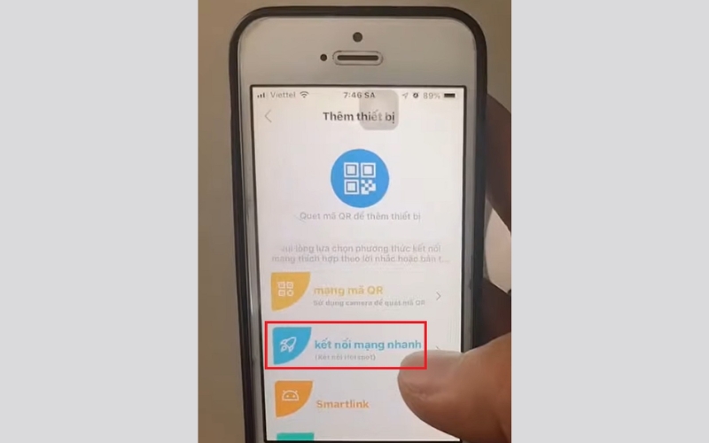 chọn phương thức Kết nối mạng nhanh