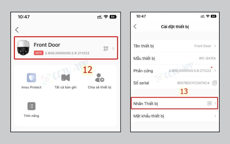 Nhấn chọn mục Nhãn thiết bị