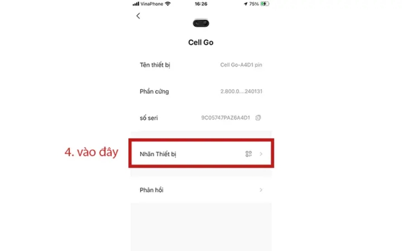 Chọn mục Nhãn thiết bị (Device Label)