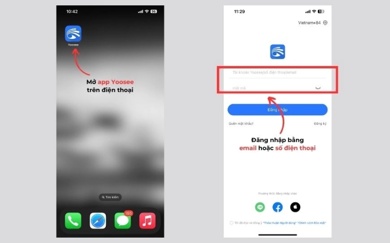 Mở ứng dụng Yoosee và đăng nhập vào tài khoản quản lý