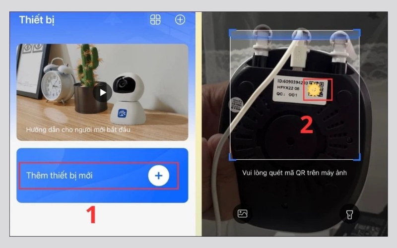 Nhấn vào dấu “+” và quét mã QR để thêm thiết bị