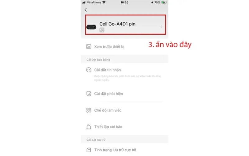 Nhấn vào biểu tượng camera hiển thị