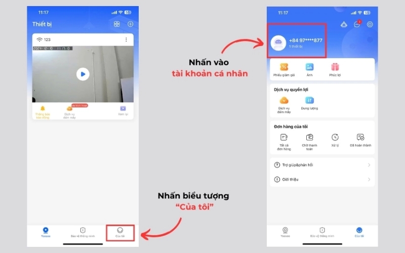 truy cập vào phần Thông tin tài khoản