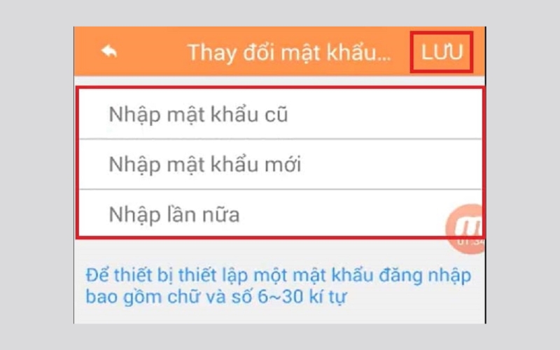 nhập mật khẩu cũ và mới theo yêu cầu