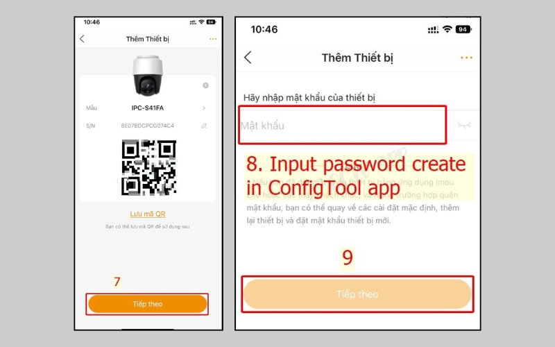 Nhấn tiếp theo và nhập mật khẩu