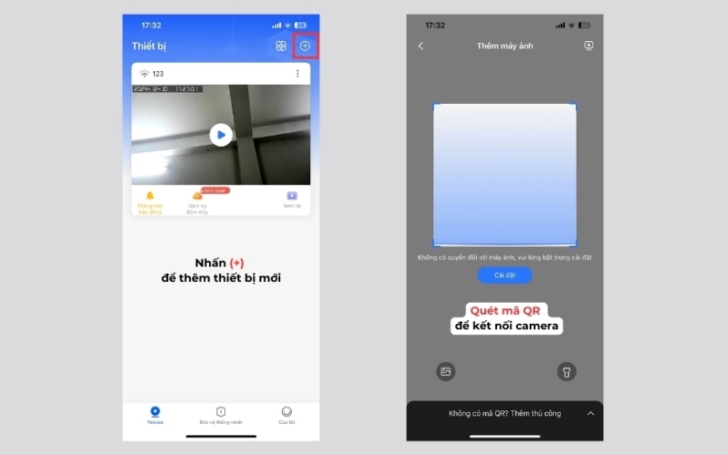 Quét mã QR để thêm thiết bị mới