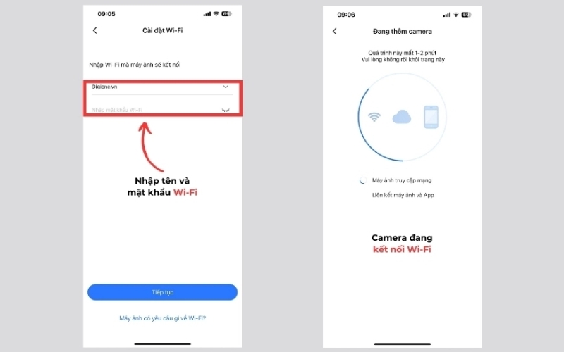 Tiến hành kết nối camera với WiFi