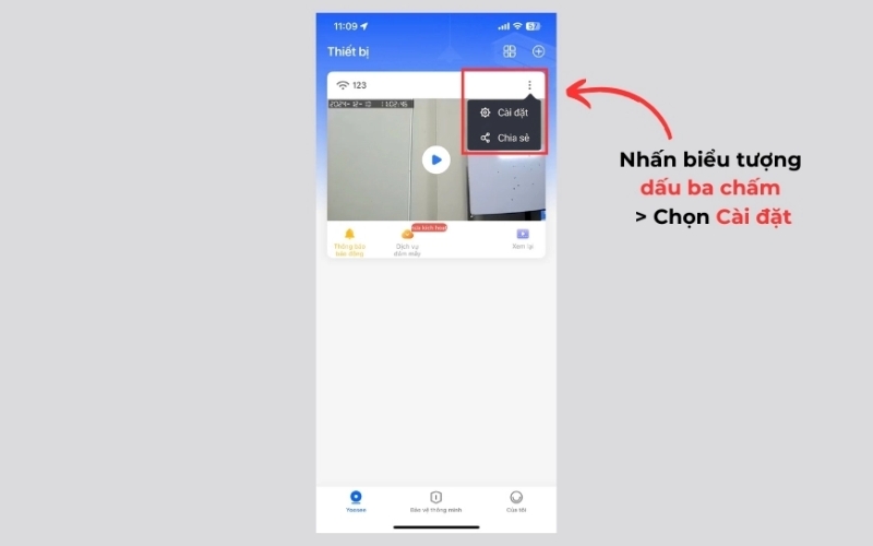 Truy cập menu cài đặt hệ thống của camera
